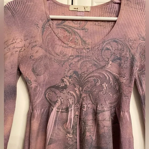 One World Women’s Sz Small Babydoll Scoop Neck Sweater in Lavender/Mauve/Pink - Picture 2 of 6